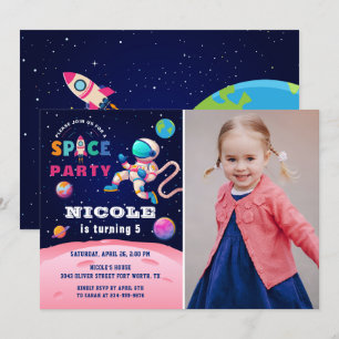 Earth Rymden Astronaut Galaxy Birthday Photo Inbjudningar