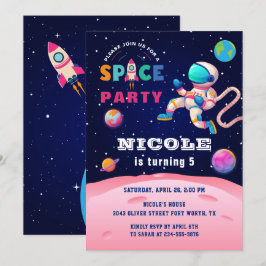 Earth Rymden Party Astronaut Galaxy Birthday Inbjudningar