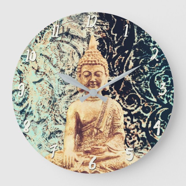 Earth Sitta Buddha Elegant Zen Enlightenment Stor Klocka (Framsida)