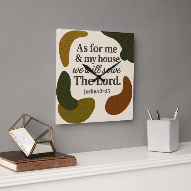 Earth Tone Bible Verse Square Clock Fyrkantig Klocka (Kontor)