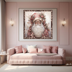 Earth Tone Black Santa med delikat Rosa Flowers Poster
