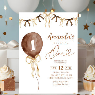Earth Tone Boho Coquette Ribbon Första födelsedag Inbjudningar