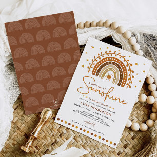 Earth Tone Boho Rainbow Stars Sunshine Baby Shower Inbjudningar