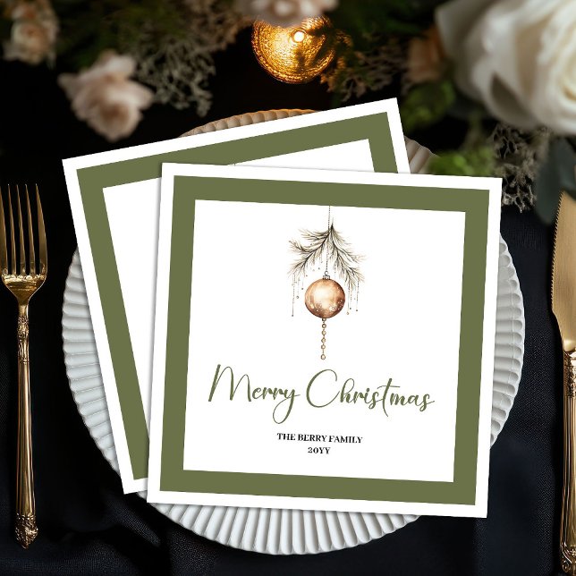 Earth Tone Christmas Bauble Script Family Napkins Pappersservett (Earth Tone Christmas Bauble Script Family Napkins)