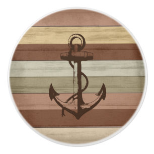 Earth Tone Färgad Wood Nautical Rand & Anchor Knopp