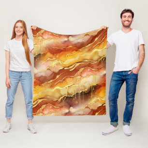 Earth Tone Guld Marmor Vätska Konst Fleecefilt