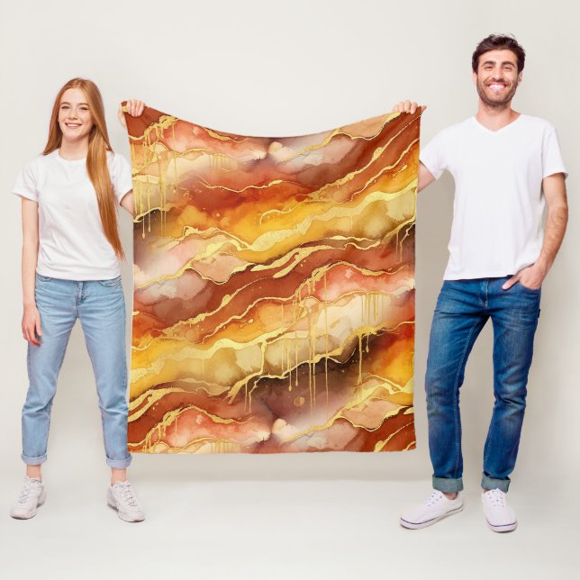 Earth Tone Guld Marmor Vätska Konst Fleecefilt (På plats)