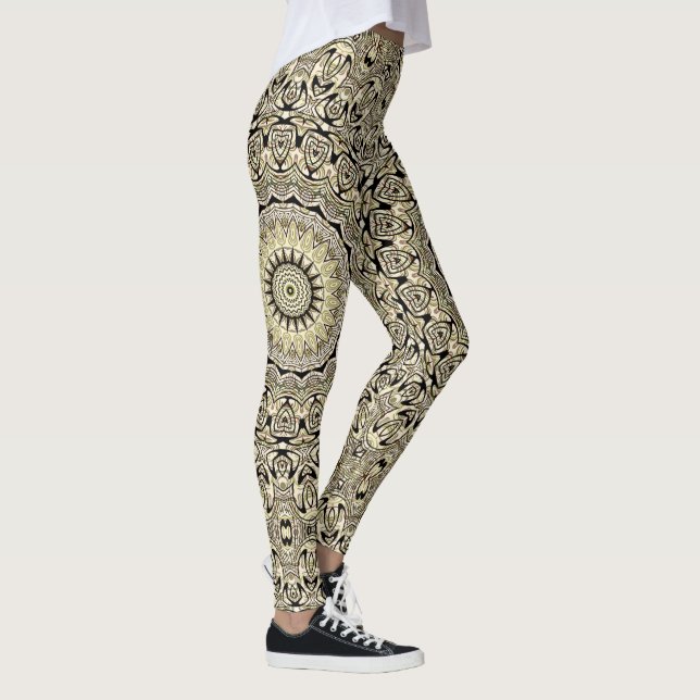 Earth Tone Mandala Intricate Geometric Mönster Leggings (Höger)