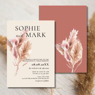 Earth Tone Minimalist Pampas Grass Rustic Boho Inbjudningar