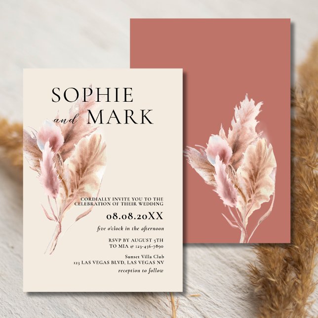 Earth Tone Minimalist Pampas Grass Rustic Boho Inbjudningar (Skapare uppladdad)