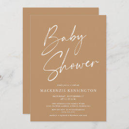 Earth Tone Modern Minimalist Script Baby Shower Inbjudningar