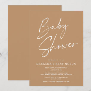 Earth Tone Modern Minimalist Script Baby Shower Inbjudningar