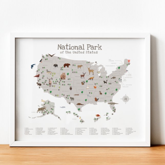 Earth Tone National Park Karta Woodland Nursery Poster (Earth Tone National Park Map Woodland Nursery Poster)
