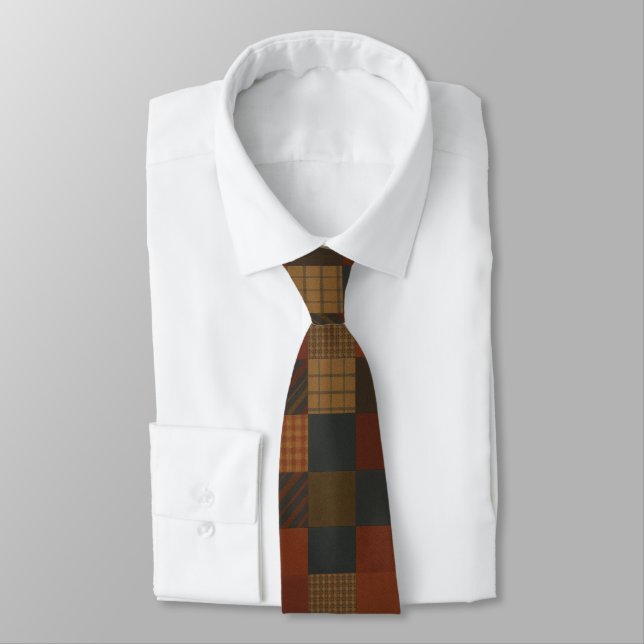 Earth Tone Patchwork Plaid Necktie  Slips (Bunden)