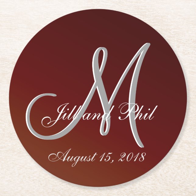 Earth Tone Red 3d Monogram Underlägg Papper Rund (Framsidan)