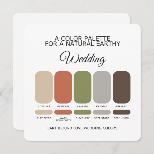 Earth Tone Wedding Color Palette Card Inbjudningar (Fram/baksida)