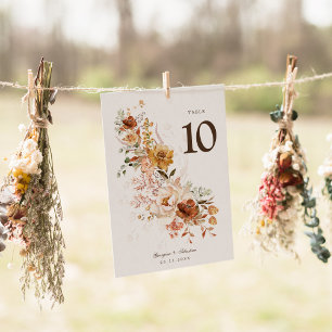 Earth Tone Wildblomme Bröllop Bordsnummer Card