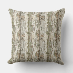 Earth Toned Birch Bark Träd Mönster Dekorativ kudd Kudde