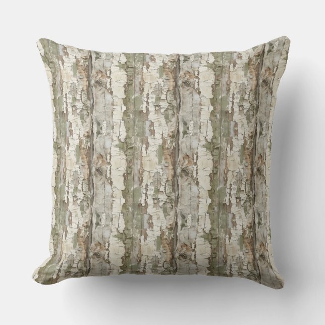 Earth Toned Birch Bark Träd Mönster Dekorativ kudd Kudde (Framsida)