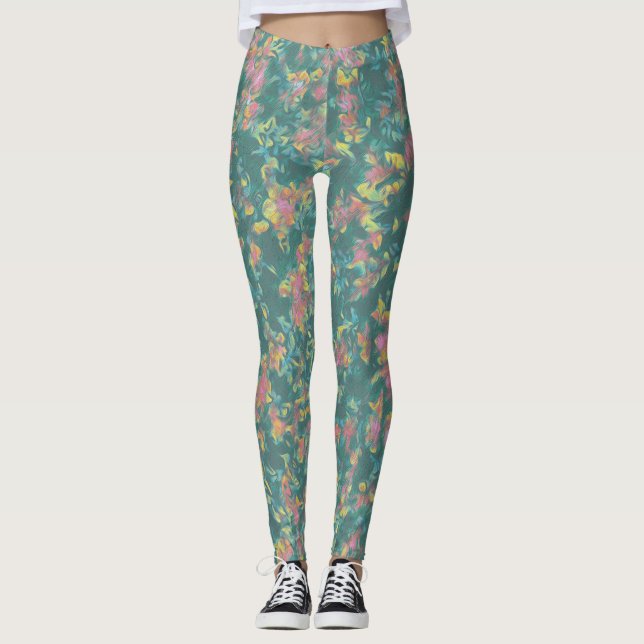 Earth Toned Multi-Färg Blommönster Leggings (Framsida)