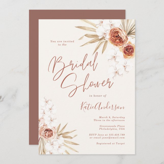 Earth Toned Pampas Grass Boho Möhippa Inbjudningar (Fram/baksida)