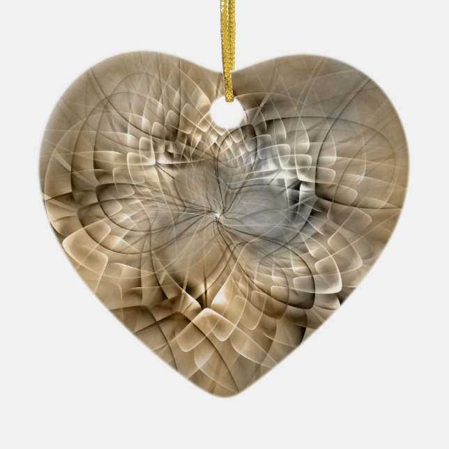 Earth Tones Abstrakt Modern Fractal Art Heart Julgransprydnad Keramik (Framsidan)