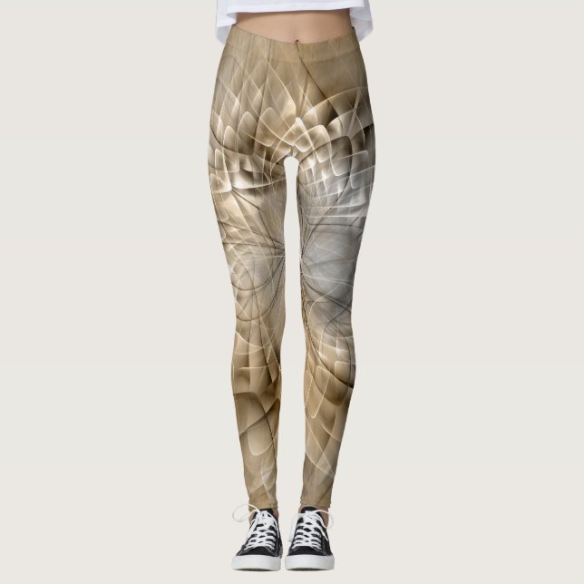 Earth Tones Abstrakt Modern Fractal Art Struktur Leggings (Framsida)