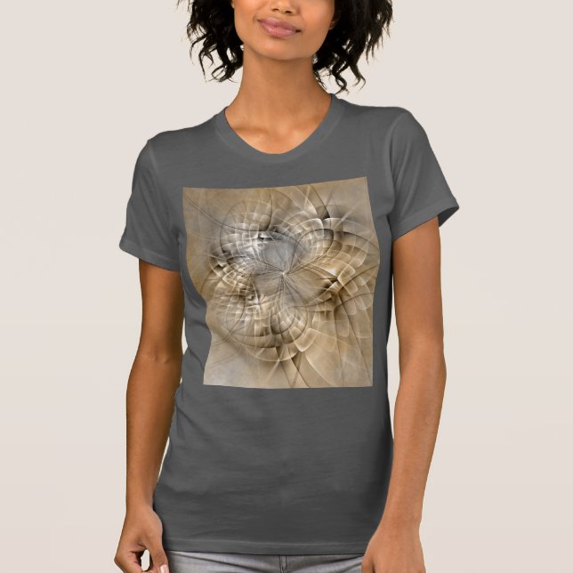Earth Tones Abstrakt Modern Fractal Art Struktur T Shirt (Framsida)