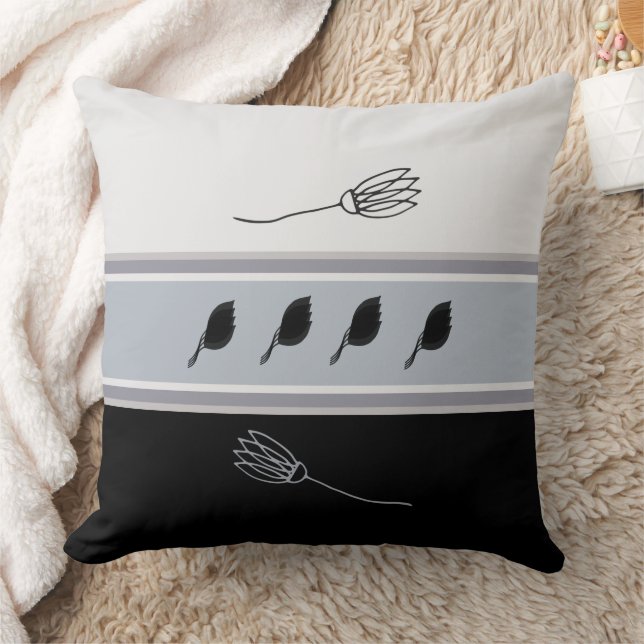 Earth Tones Blue och Ivory Blommigt Dekorativ kudd Kudde (Filt)