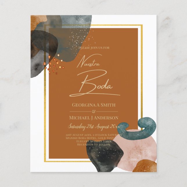 Earth Tones Bröllop Terracotta Grönt Guld Abstrakt Flygblad (Framsidan)