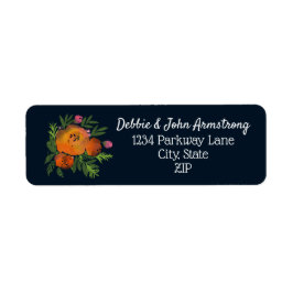 Earth Tones Burnt Orange Navy Blommigt Bröllop Returadress Etikett