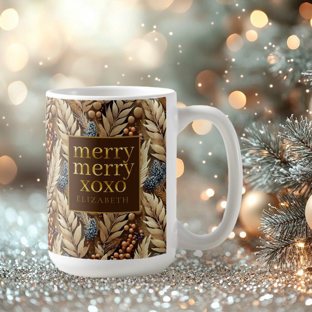 Earth Tones God Jul Merry Mönster#21 ID1009 Kaffemugg (Skapare uppladdad)
