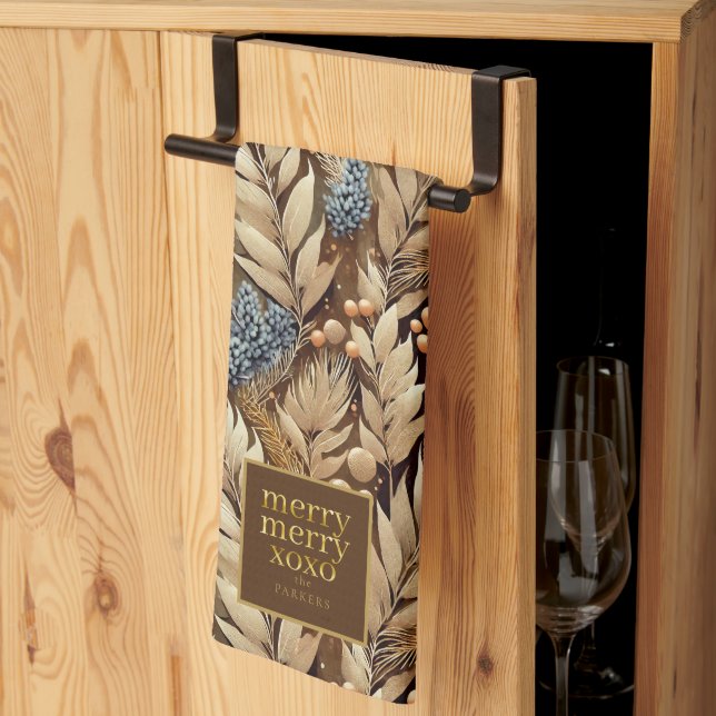 Earth Tones God Jul Merry Mönster#21 ID1009 Kökshandduk (Thirds Fold)