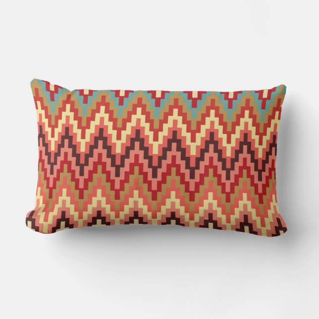 Earth Tones Ikat Chevron Zig Zag Rand Mönster Lumbarkudde (Framsida)