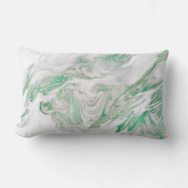 Earth Tones Mint Grönt Grått White Marble Lumbarkudde (Framsida)