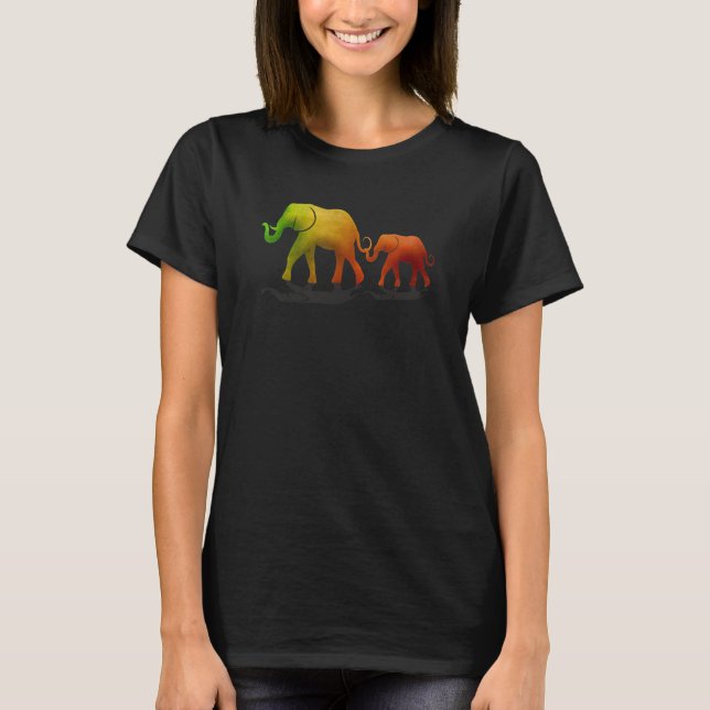 Earth Tones Mor och Baby Elephant T Shirt (Framsida)