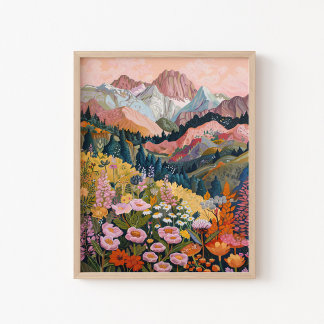 Earth Tones Mountain Wildblomma Painting 16 x 20 t Poster