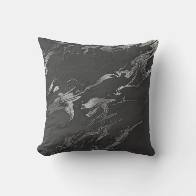 Earth Tones Silver Black Grått Graphite Marble Kudde (Framsida)