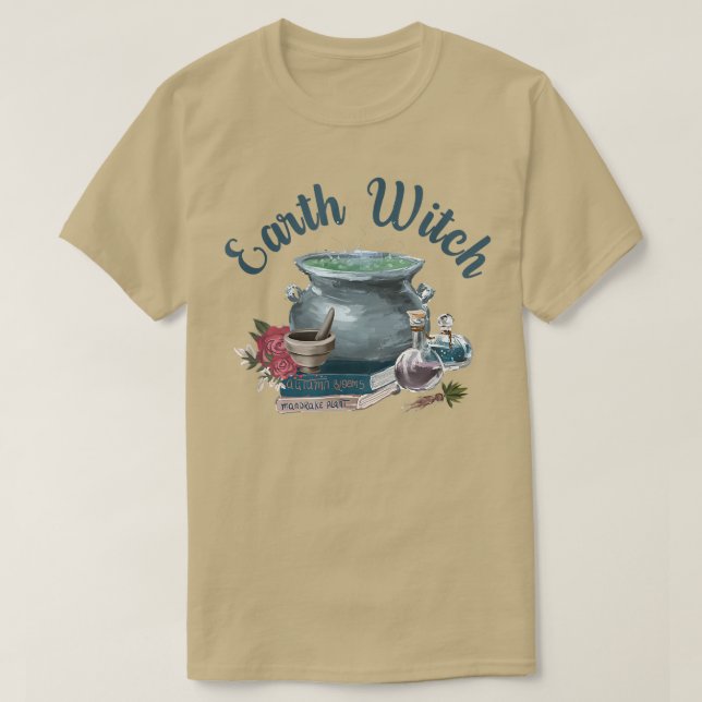 Earth Witch Herbalist Grönt Witch Witchcraft Vegan T Shirt (Design framsida)