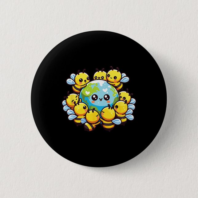 Earth World Globe Bee Kawaii Bees Knapp (Framsida)