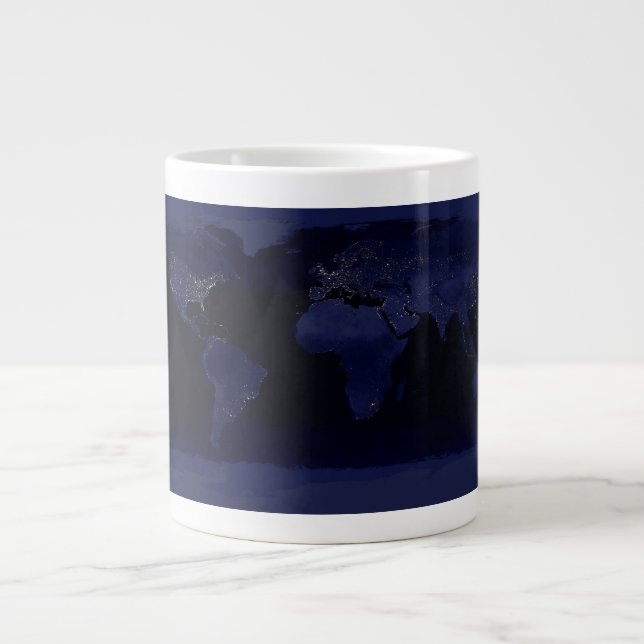 Earth World Map City Ljus vid Nattsatelliten Jumbo Mugg (Framsidan)