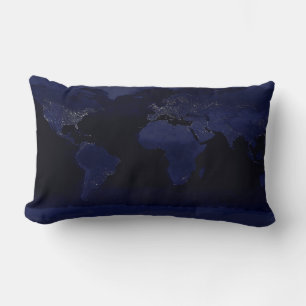Earth World Map City Ljus vid Nattsatelliten Lumbarkudde