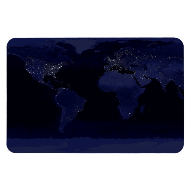 Earth World Map City Ljus vid Nattsatelliten Magnet (Horisontell)