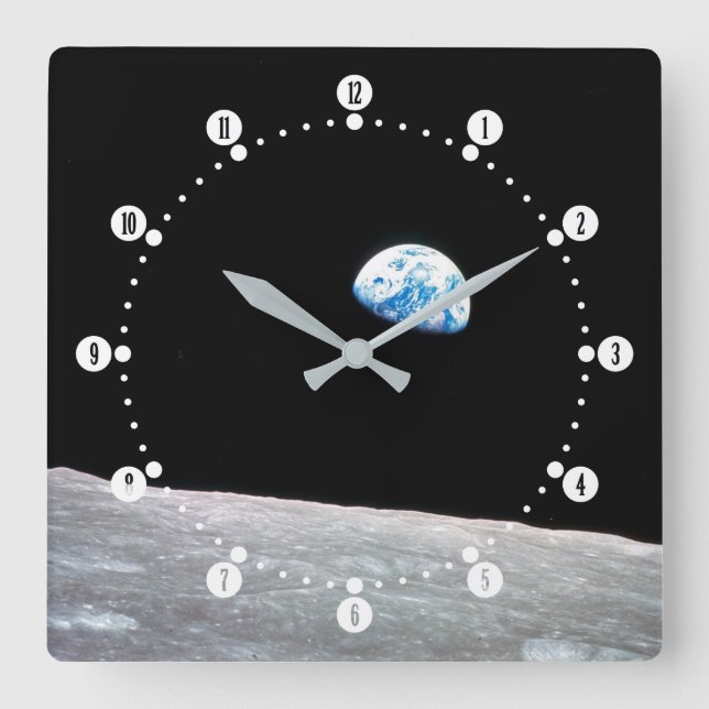 Earthrise Fyrkantig Klocka (Framsida)