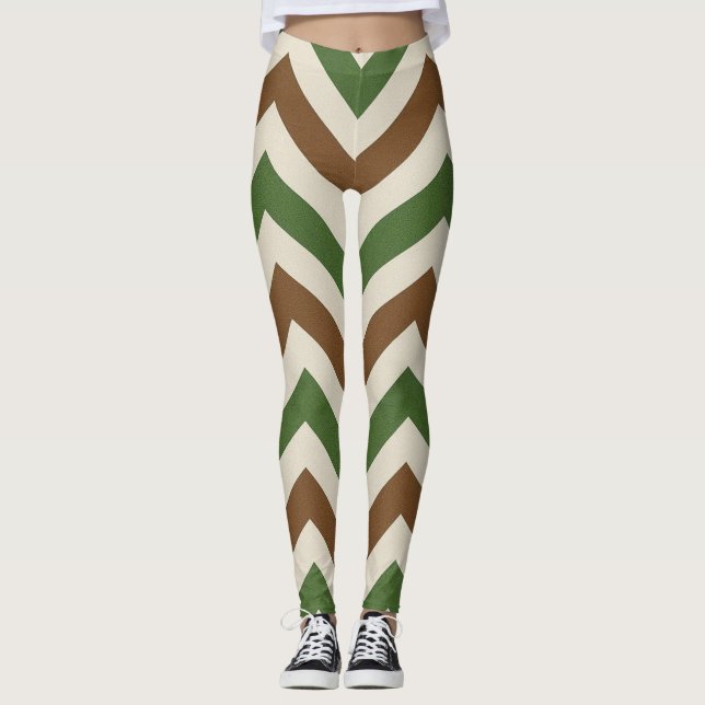Earthtone Chevron Zig Zag Mönster Design Leggings (Framsida)