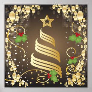 Earthtone för god jul festlig brunt och guld poster