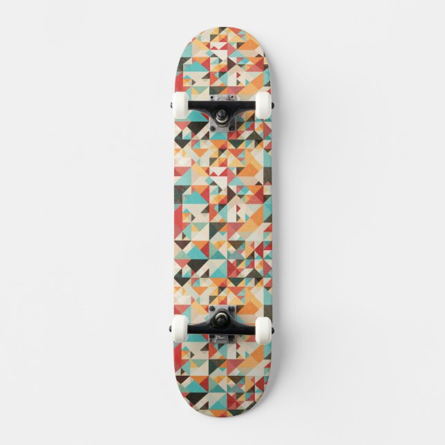 Earthtone geometriskt mönster mini skateboard bräda 18,7 cm (Framsida)