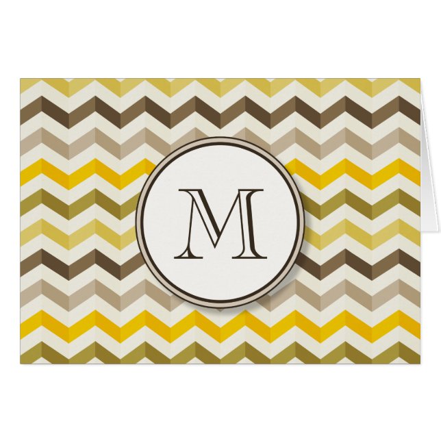 Earthtone Guld Chevron Rand med Round Monogram Hälsningskort (Framsidan Horizontal)