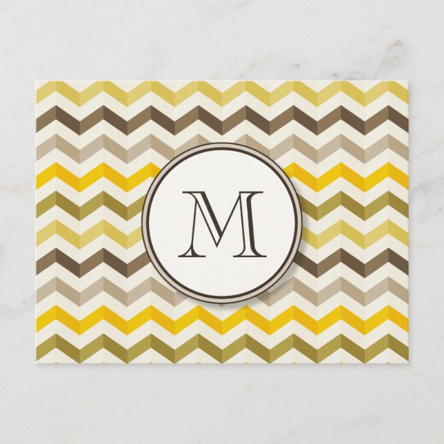 Earthtone Guld Chevron Rand med Round Monogram Vykort (Framsida)
