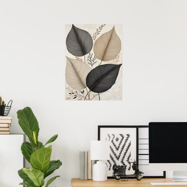 Earthy Abstrakt Löv Neutralt Botanical Poster (Hemmakontoret)